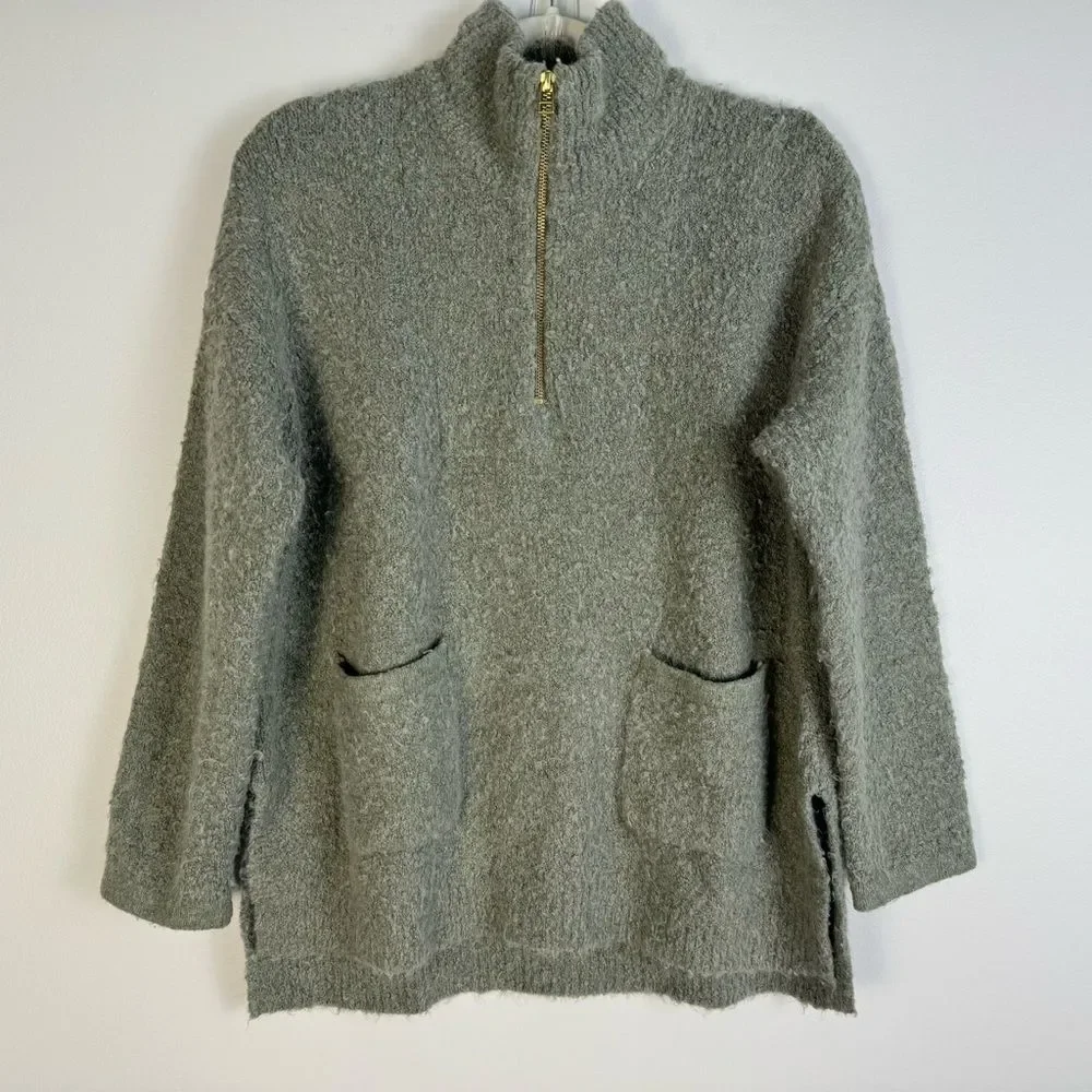 Anthropologie Sleeping on Snow Clarington Half Zip Wool Alpaca Green Sweater S